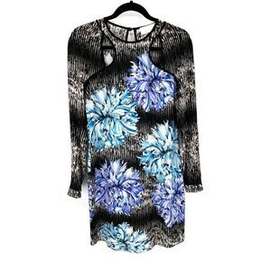 PETER PILOTTO Black Blue Floral Print Lightweight Silk Long Sleeve Mini Dress 4